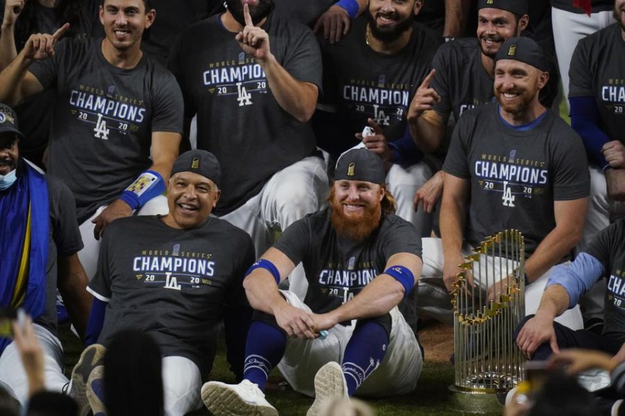 Maskless Justin Turner (with red hair), front and center in the LA celebration. 