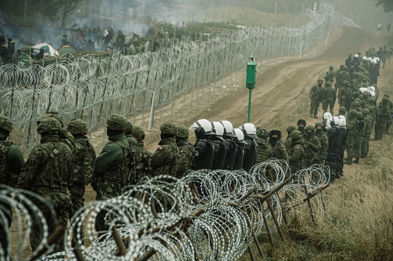 Polish Military determined to keep migrants from entering. On the border near Kuznica, Poland