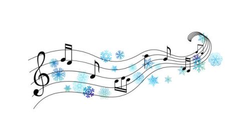 Music notes with flying snowflakes.
