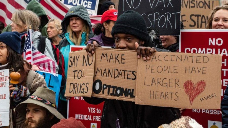 These signs suggest the division in US society around vaccine mandates. SCOTUS sided with anti-vax mandate side last week.