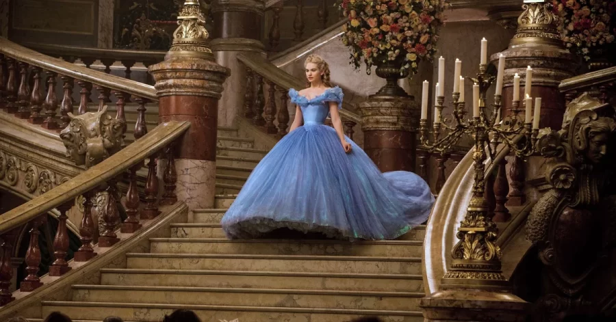 The+live+action+Cinderella+%282015%29+is+luscious%2C+as+shown+by+the+extravagant+costuming+and+set.