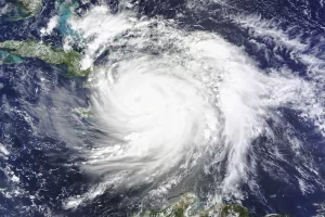 An overhead view of Hurricane Hilary. 
