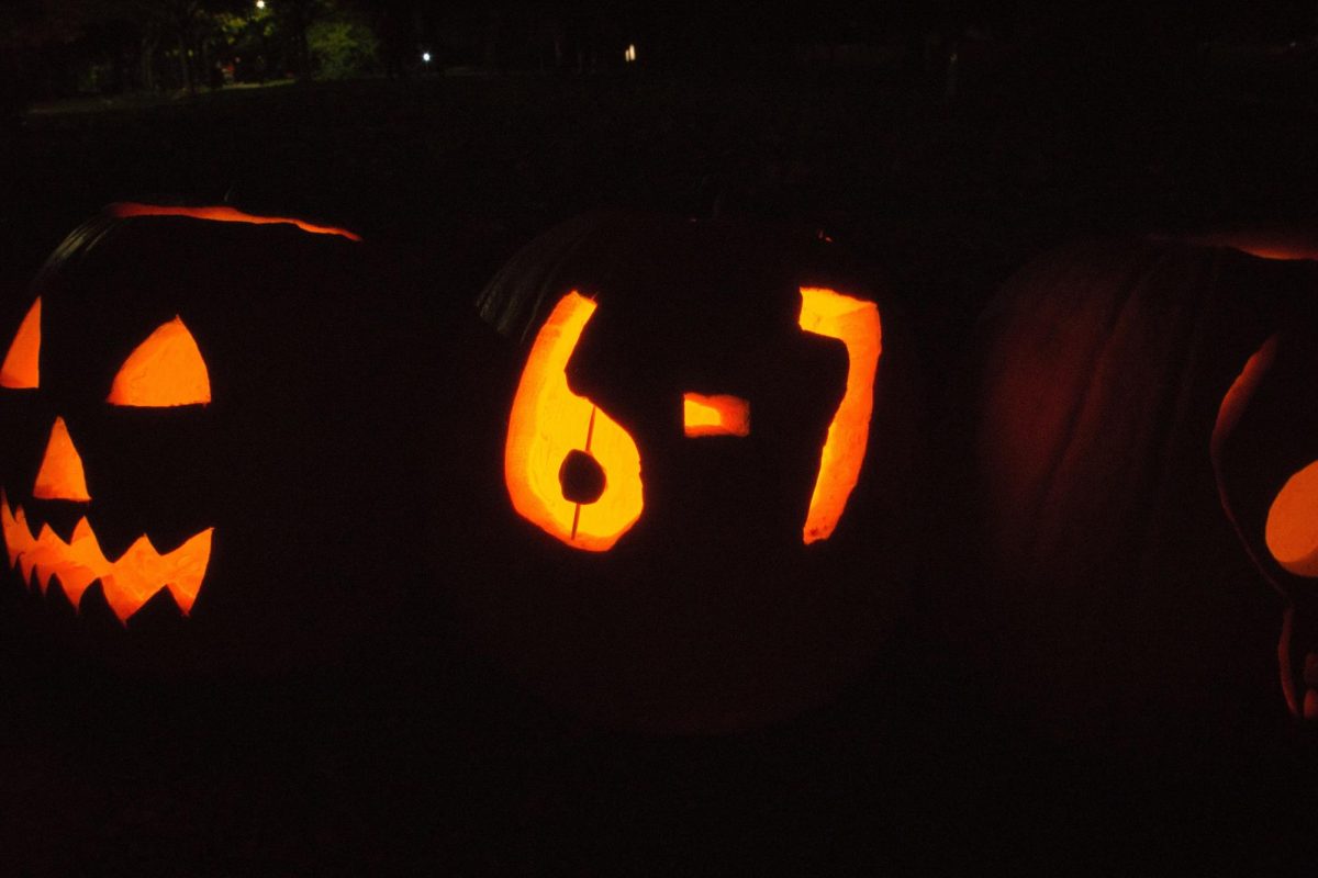 A jack-o-lantern carved with 6-7 at a jack-o-lantern event in Toronto in 2025. By Chicken4War on Wikimedia.
