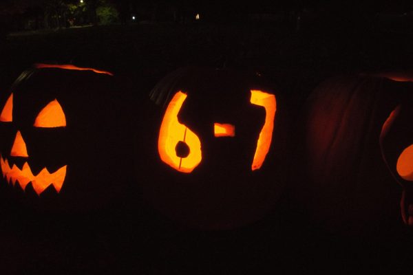 A jack-o-lantern carved with 6-7 at a jack-o-lantern event in Toronto in 2025. By Chicken4War on Wikimedia.