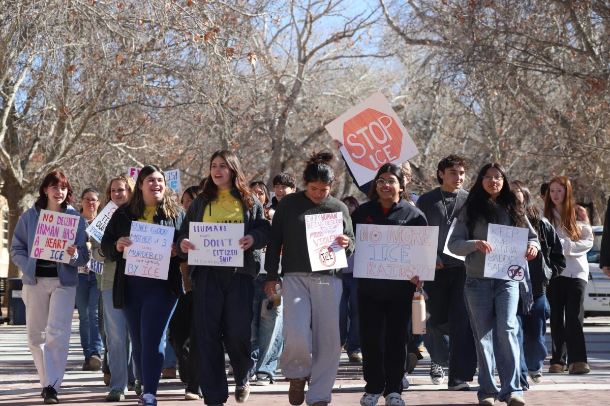 Hayden R. '26 and Iyla '26, co-presidents of Amnesty International, '26 lead the march, initiating call-back chants.