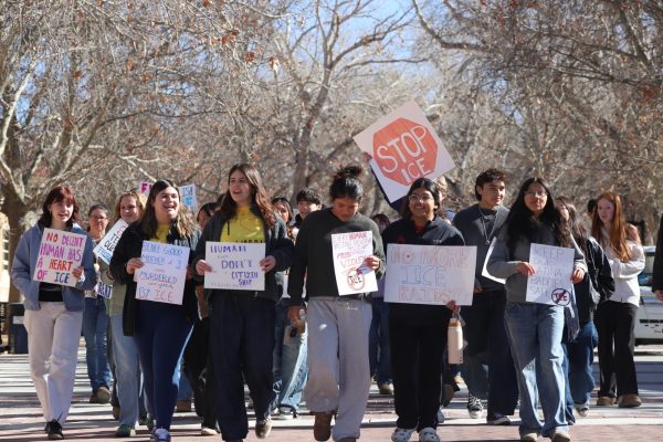 Hayden R. '26 and Iyla '26, co-presidents of Amnesty International, '26 lead the march, initiating call-back chants.